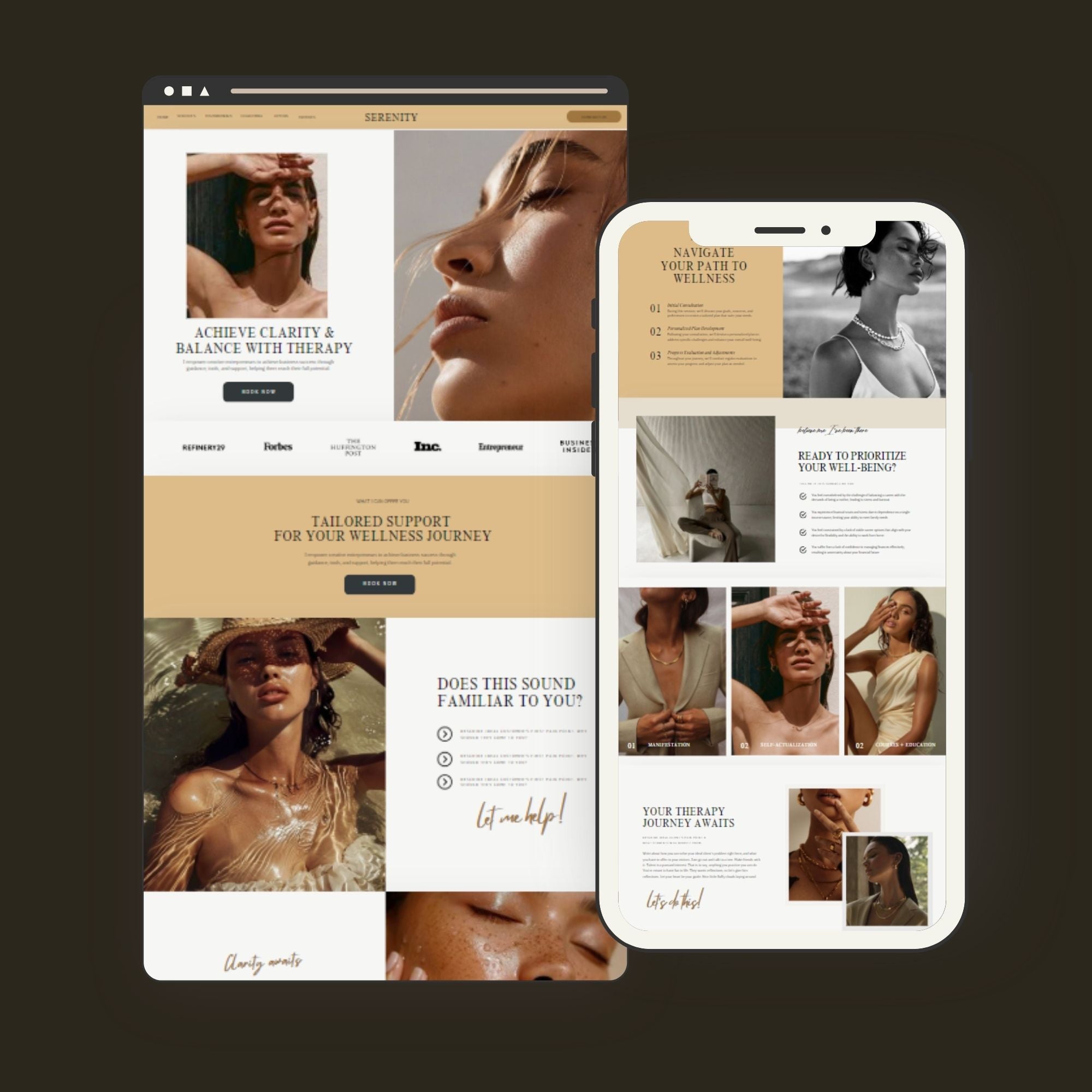 Therapist Website Template – Coaching Business Landing Page and One-Page Website Design.